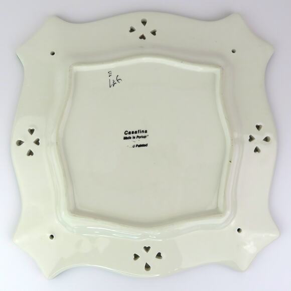 Casafina Portugal Hand Painted Floral Pierced Lace Edge 12.25" Ceramic Platter - Picture 7 of 16